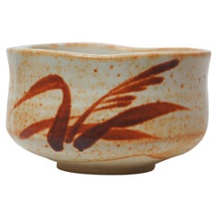 Retro Japanese White and Orange Natural Glaze Shino Ware Ceremonial Tea Bowl, 1950s