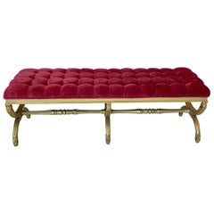 Louis XVI Style Gilded Bench with Tufted Seat Design, Italy
