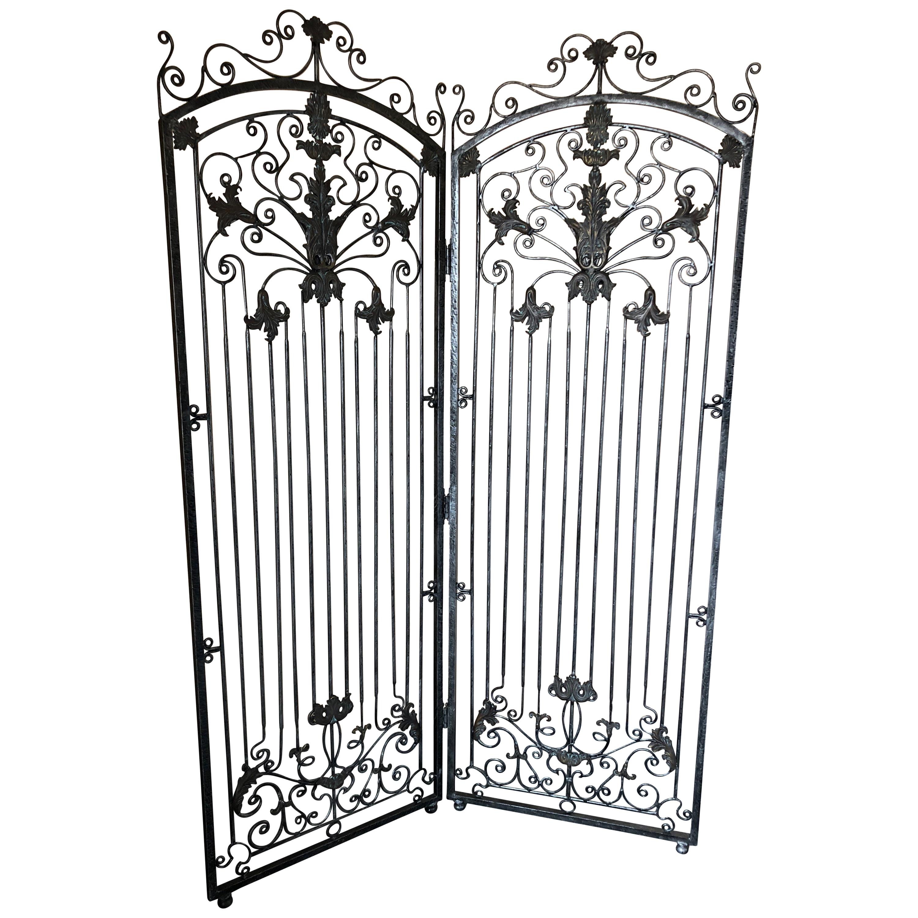 Gorgeous Theodore Alexander 2 Panel Silver Antiqued Iron Screen Room Divider