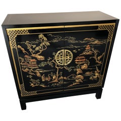 Vintage Elegant Drexel Heritage Black Chinoiserie Style Sleek Cabinet