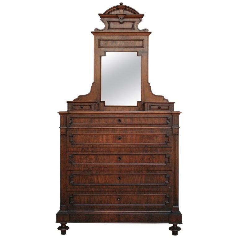 Large Italian Chest Of Drawers With Mirror Top Art Nouveau 1910s