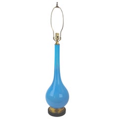Retro  Bulbous Opaline Blue Glass Table Lamp