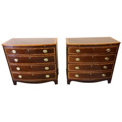 Elegant Pair of Baker Mahogany and Satinwood Bachelor Chests Nightstands