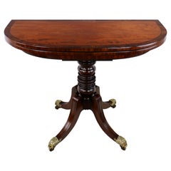 Antique Irish Regency Mahogany & Burr Yew Wood Crossbanded Tea Table, circa 1820