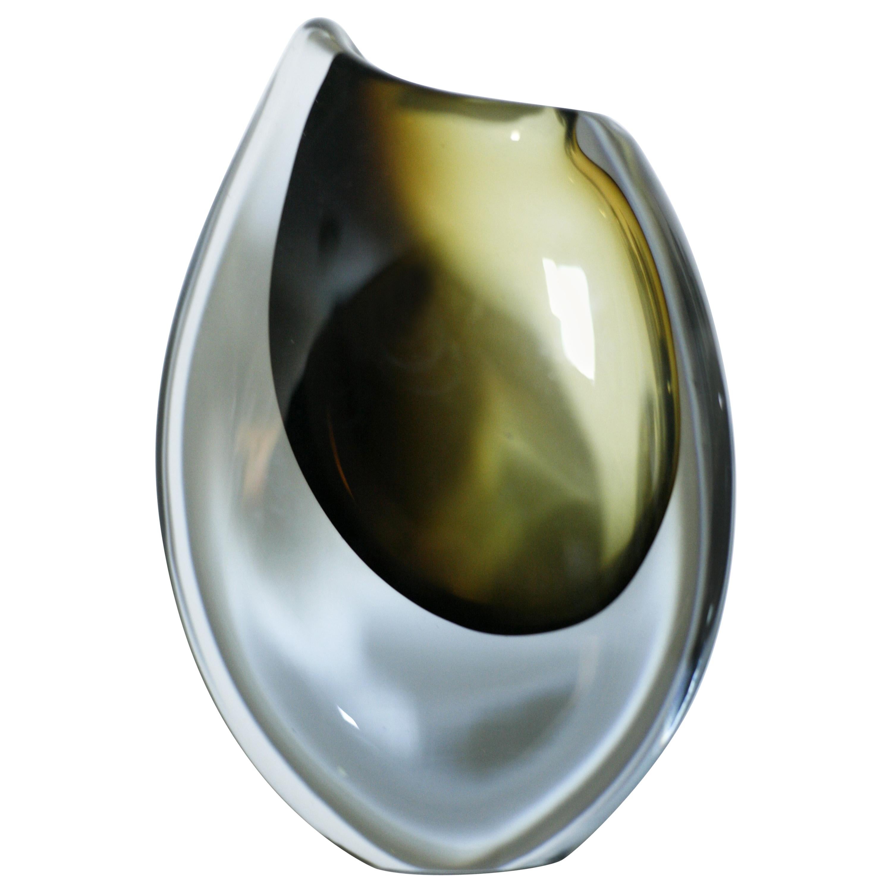 Vase en cristal vert Orrefors, Suède, 1960