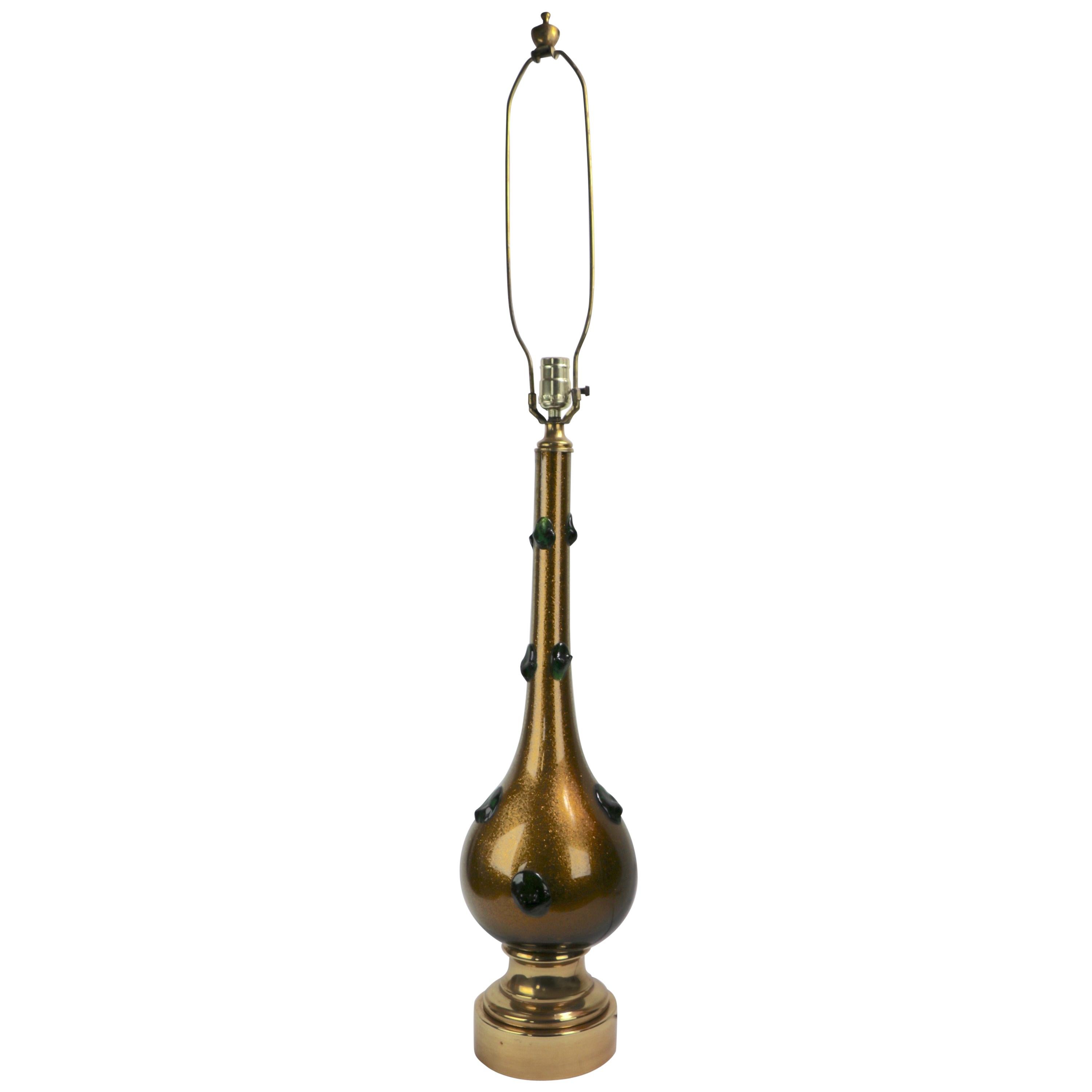 Lampe en verre de Murano avec inclusion d'or et globes verts en vente