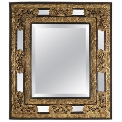 Parclose Mirror from the 19th Century in Gold Gilt Brass and Ebonized Wood