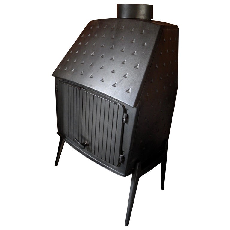 Vintage Modern Danish Black Cast Iron Wood Stove and ...