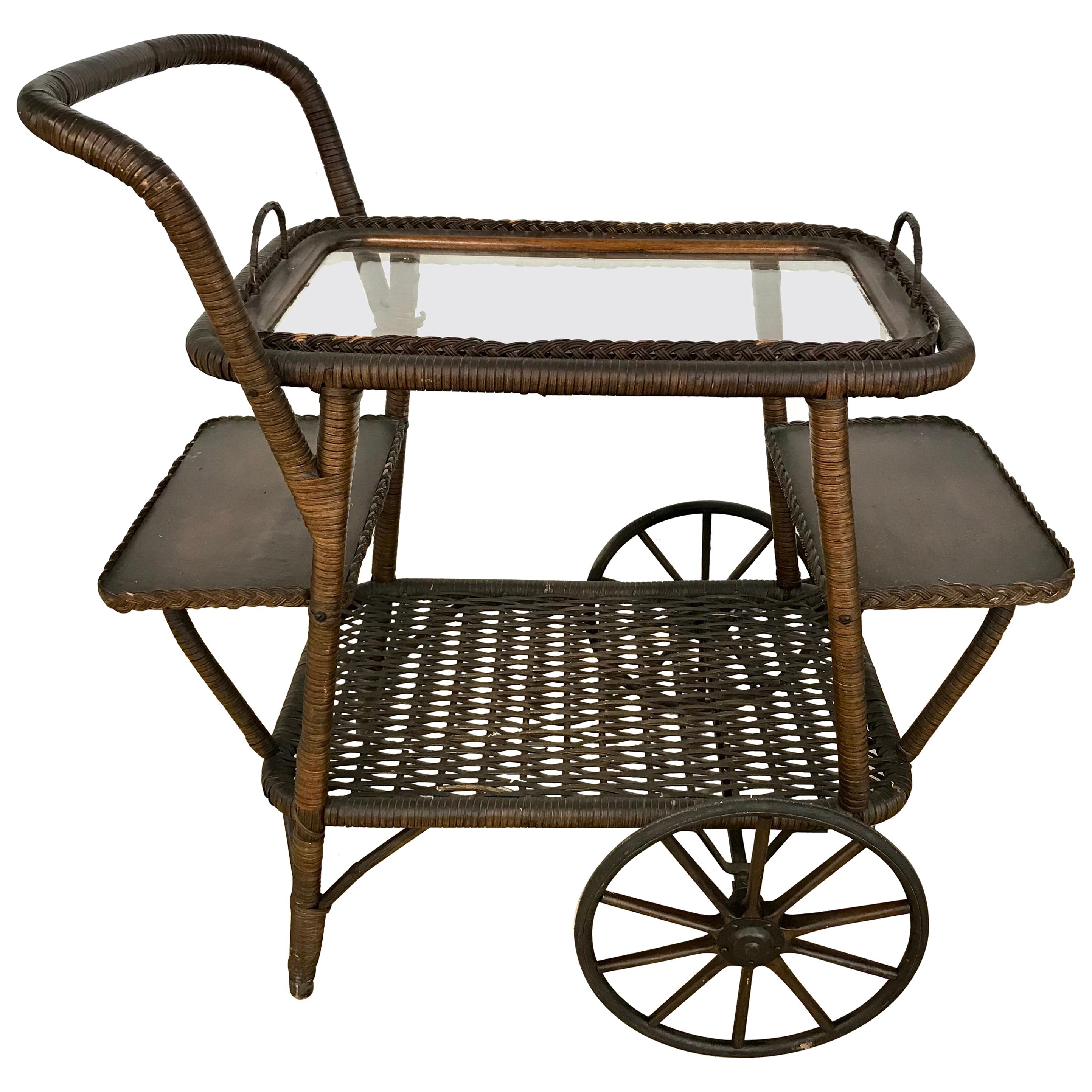 Antique Wicker Tea Trolley Bar Cart at 1stDibs antique wicker tea