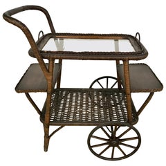 Antique Wicker Tea Trolley Bar Cart