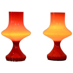 Amazing Set of Orange Opaline Glass Table Lamps by Štepán Tabery, 1960s