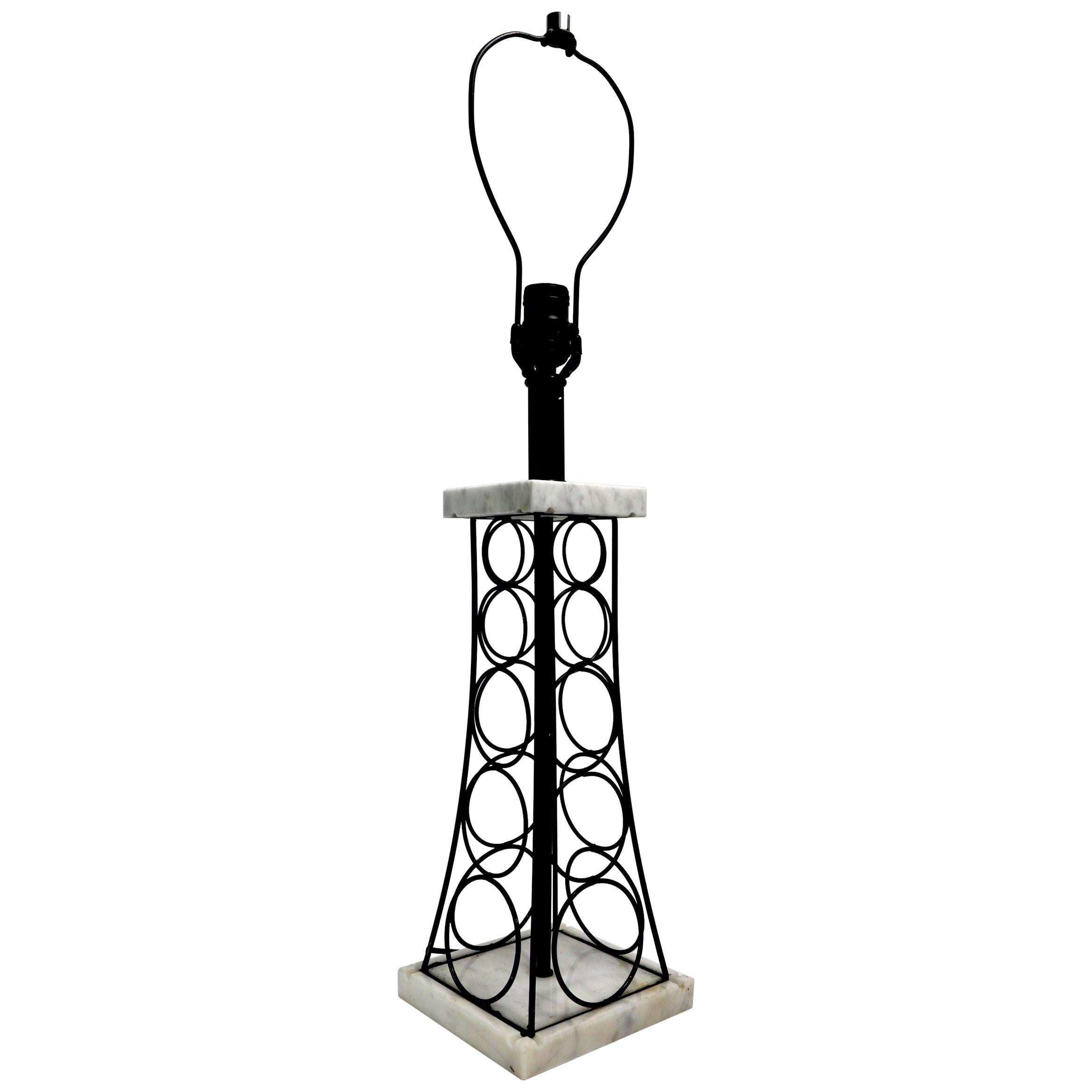 Wrought Iron and Marble Eiffel Tower Oil Derrick Form Table Lamp After Weinberg