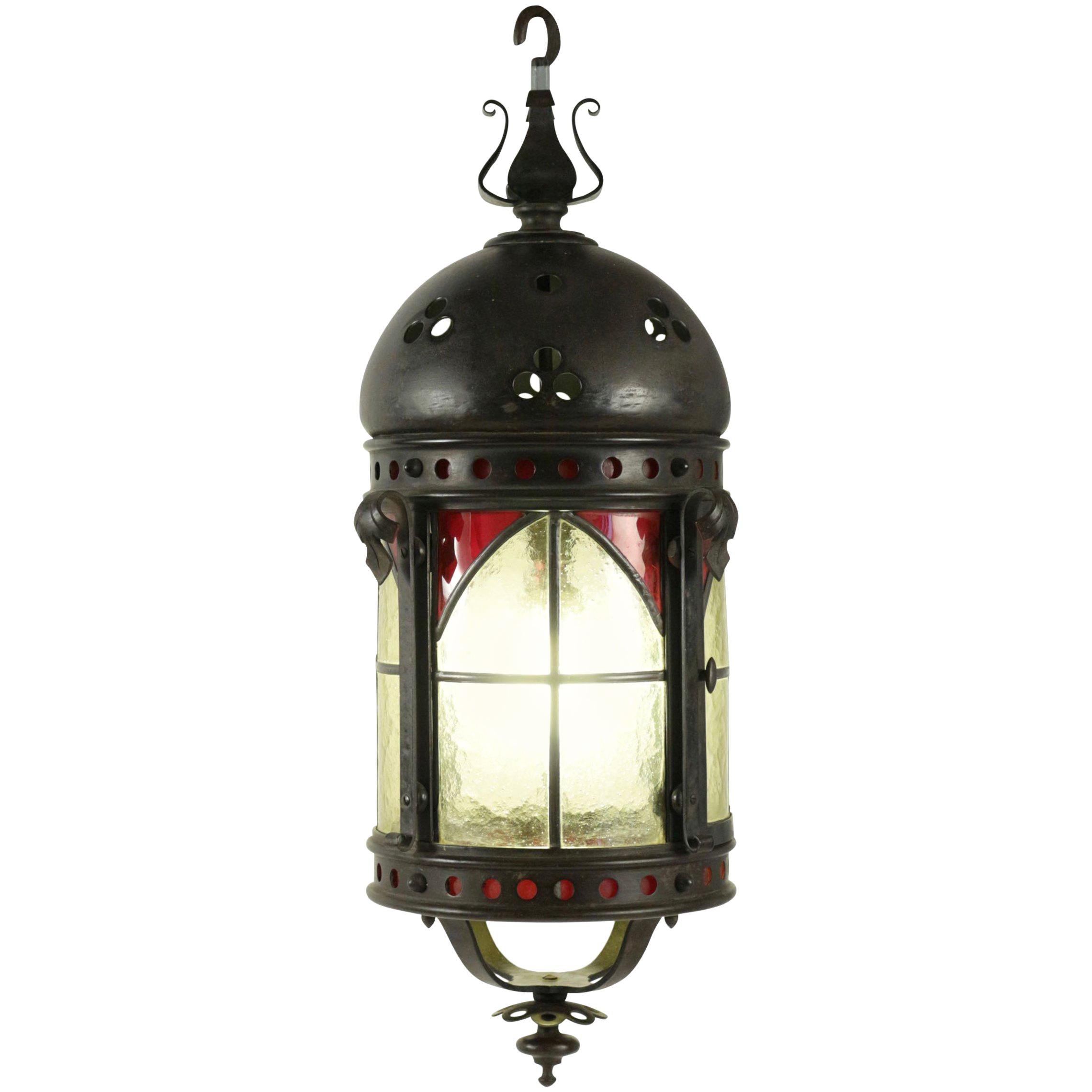 Gohic Single Light Lantern in Wrought Iron and Glass