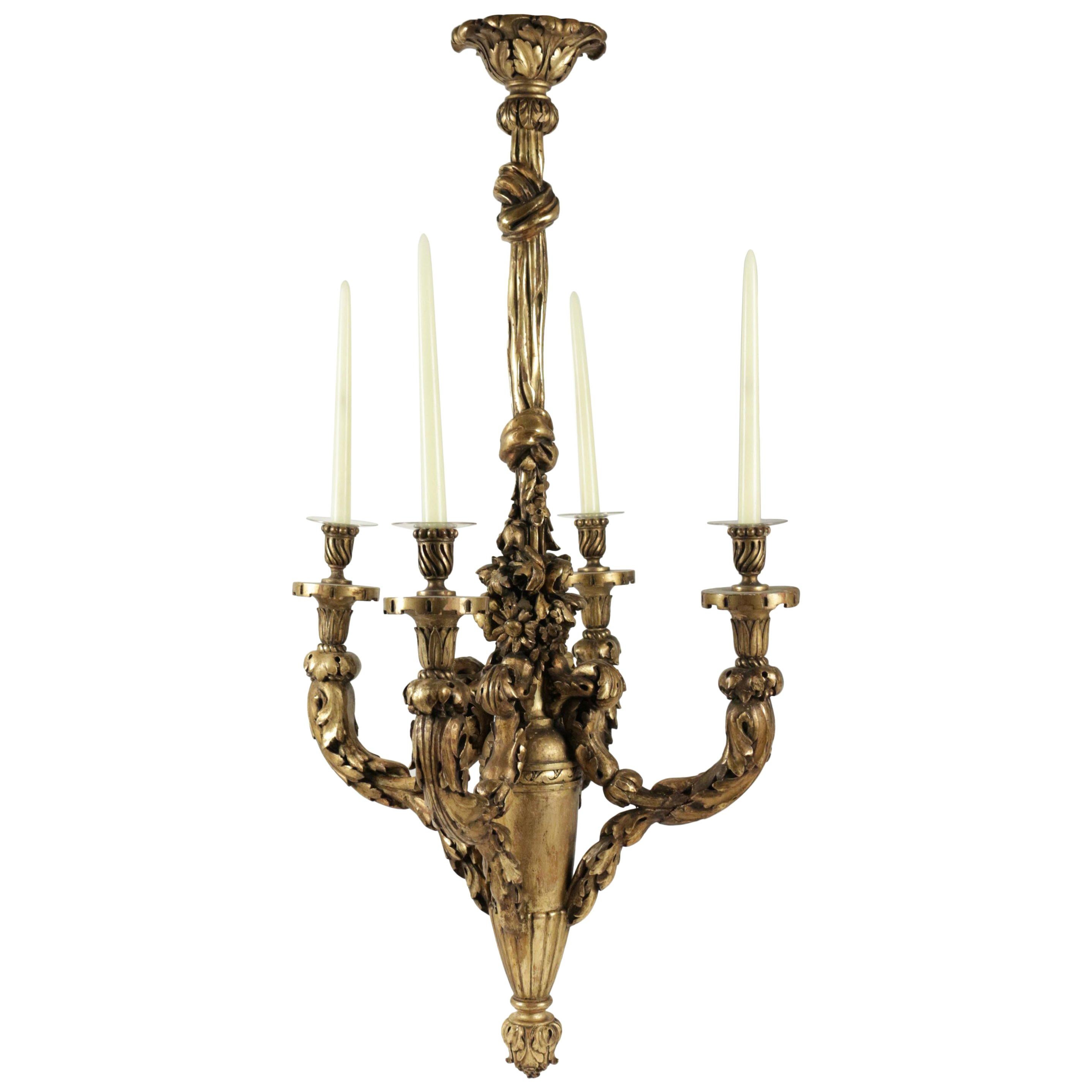 Chandelier in Hand Carved Gold Giltwood from the 19th Century For Sale