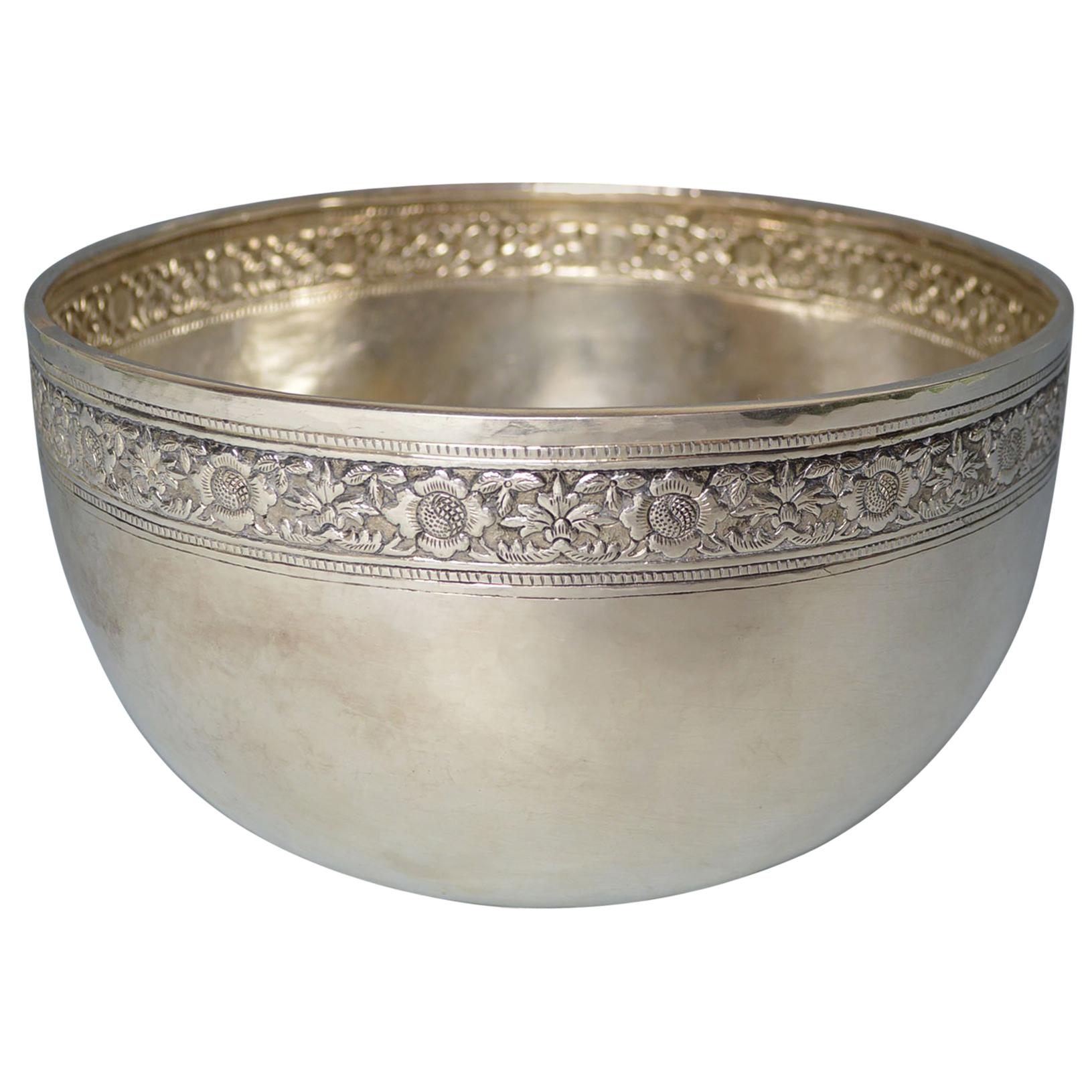Fine Large Laotian Asian Silver Decorated Bowl Laos