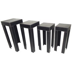 Set of Black Leather Nesting Tables