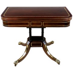 Antique English Regency Brass Inlaid Rosewood Card Table, circa 1820