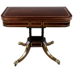 Antique English Regency Brass Inlaid Rosewood Card Table, circa 1820