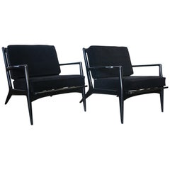 Pair of Midcentury Kofod Larsen Selig All Black Lounge Chairs Velvet Denmark