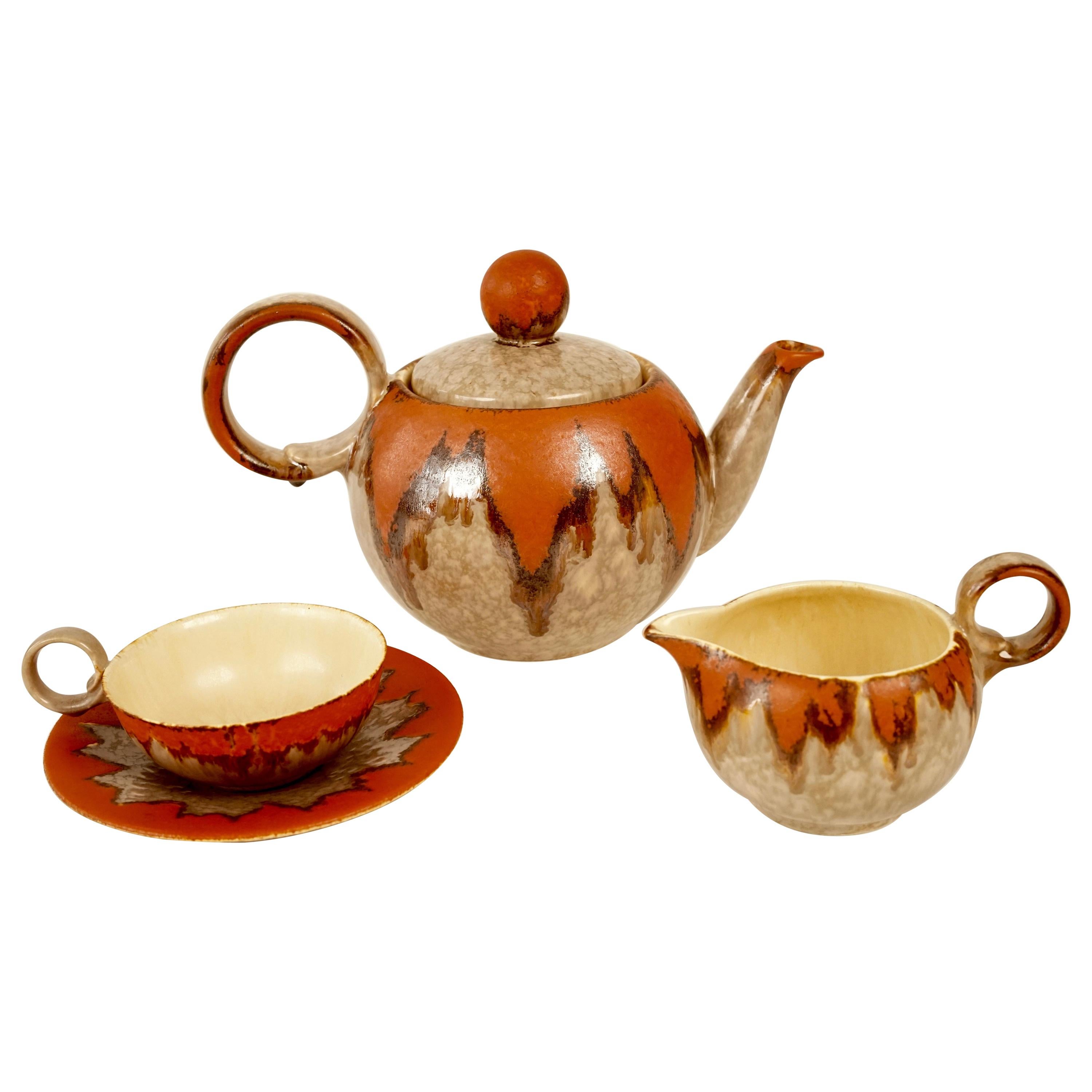 Ceramic Tea Set from 1930s, Czechoslovakia, in Cabana Style