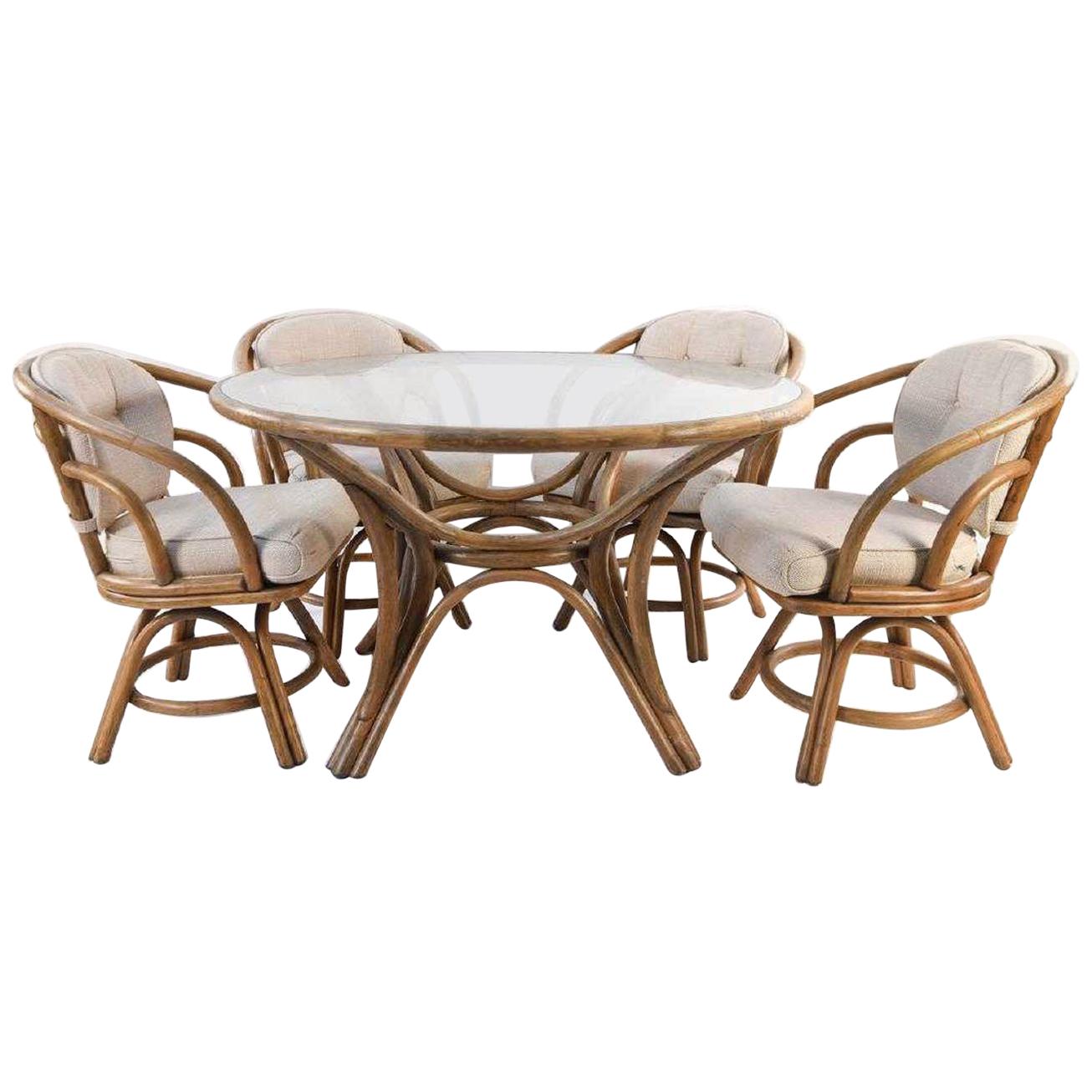 Brown Jordan Bentwood Rattan Table and Chairs Set For Sale at