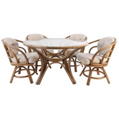 Used Brown Jordan Bentwood Rattan Table and Chairs Set