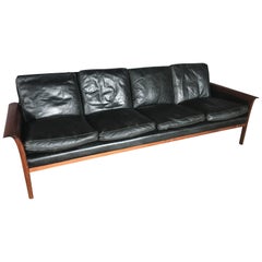Knut Saeter for Vatne Mobler Leather and Rosewood Four Seater Sofa