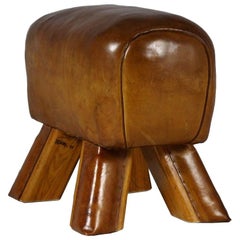 Vintage 1950s Leather Gym Stool / Bench