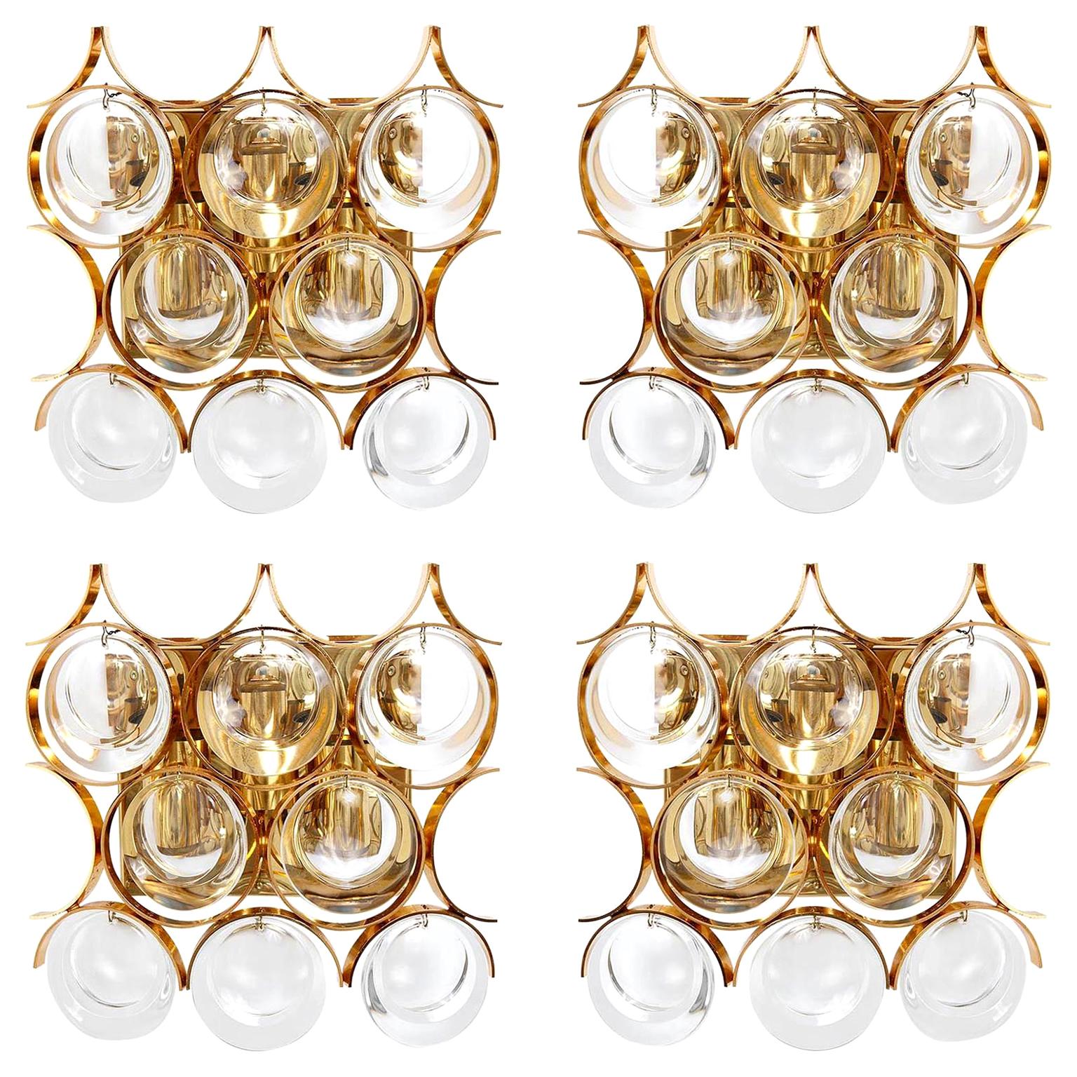 Palwa Sconces Wall Lamps Sciolari Design Gilt Brass Crystal Glass, 1970s, 1 of 4