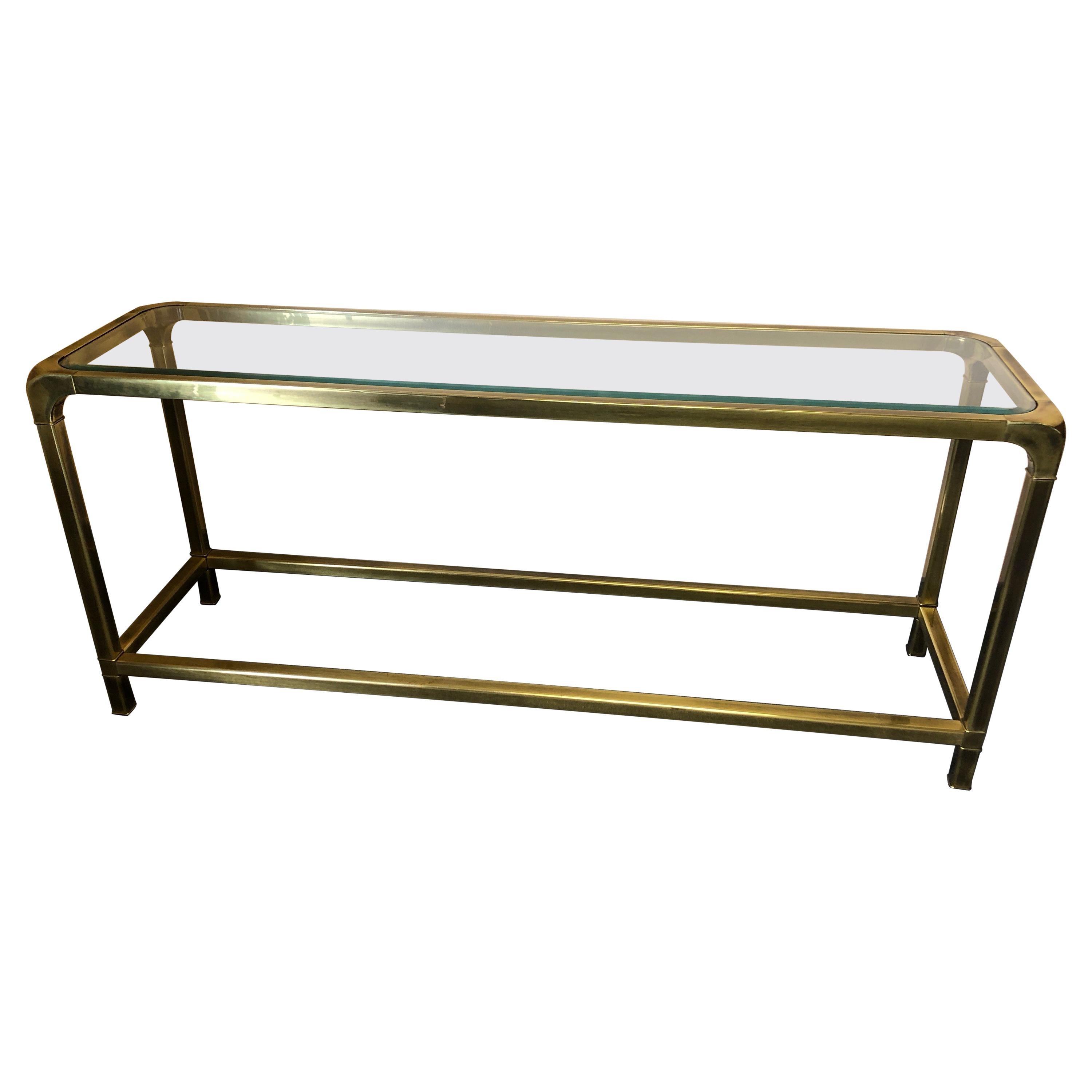 Chic Mastercraft Mid-Century Modern Brass and Glass Console or Sofaback Table