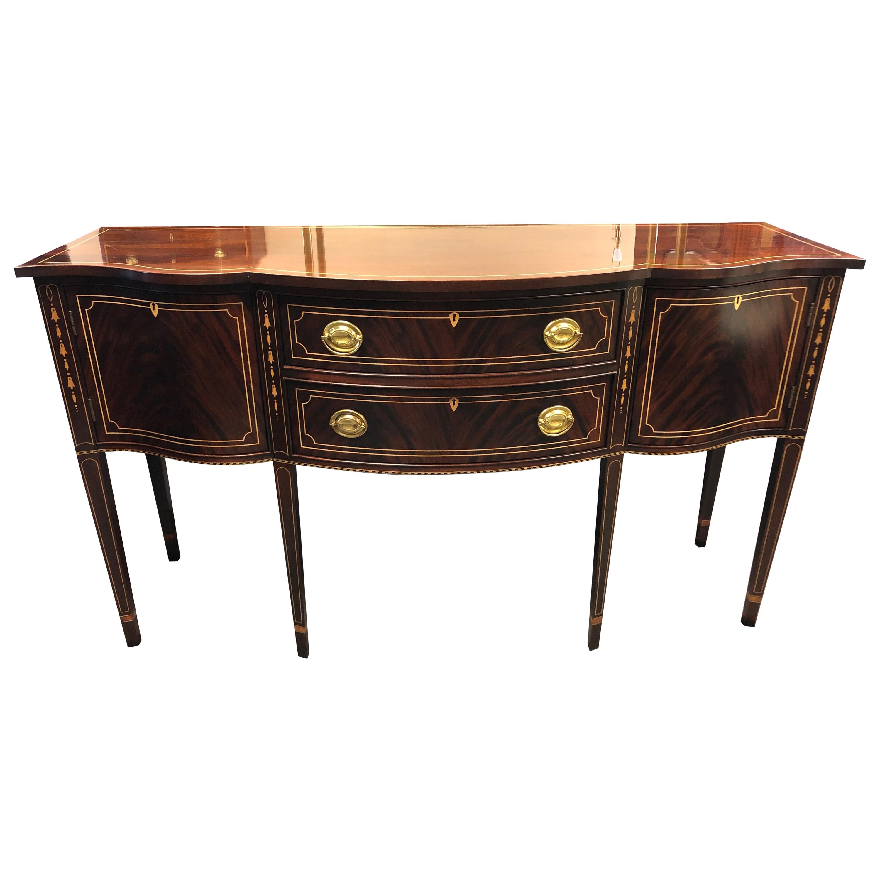 Magnificent Mahogany Stickley Serpentine Sideboard with Satinwood Inlay