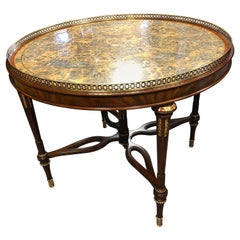 Maitland Smith Round Faux Stone Center or Side Table with Brass Gallery