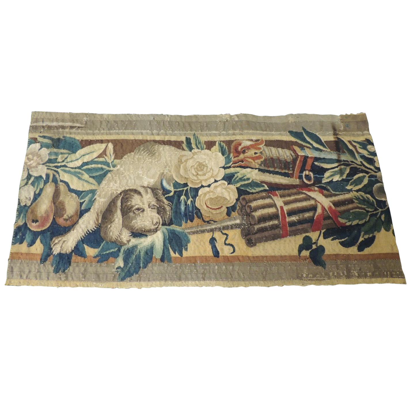 18Th Century Aubusson Tapestry Depicting Dog Fragment