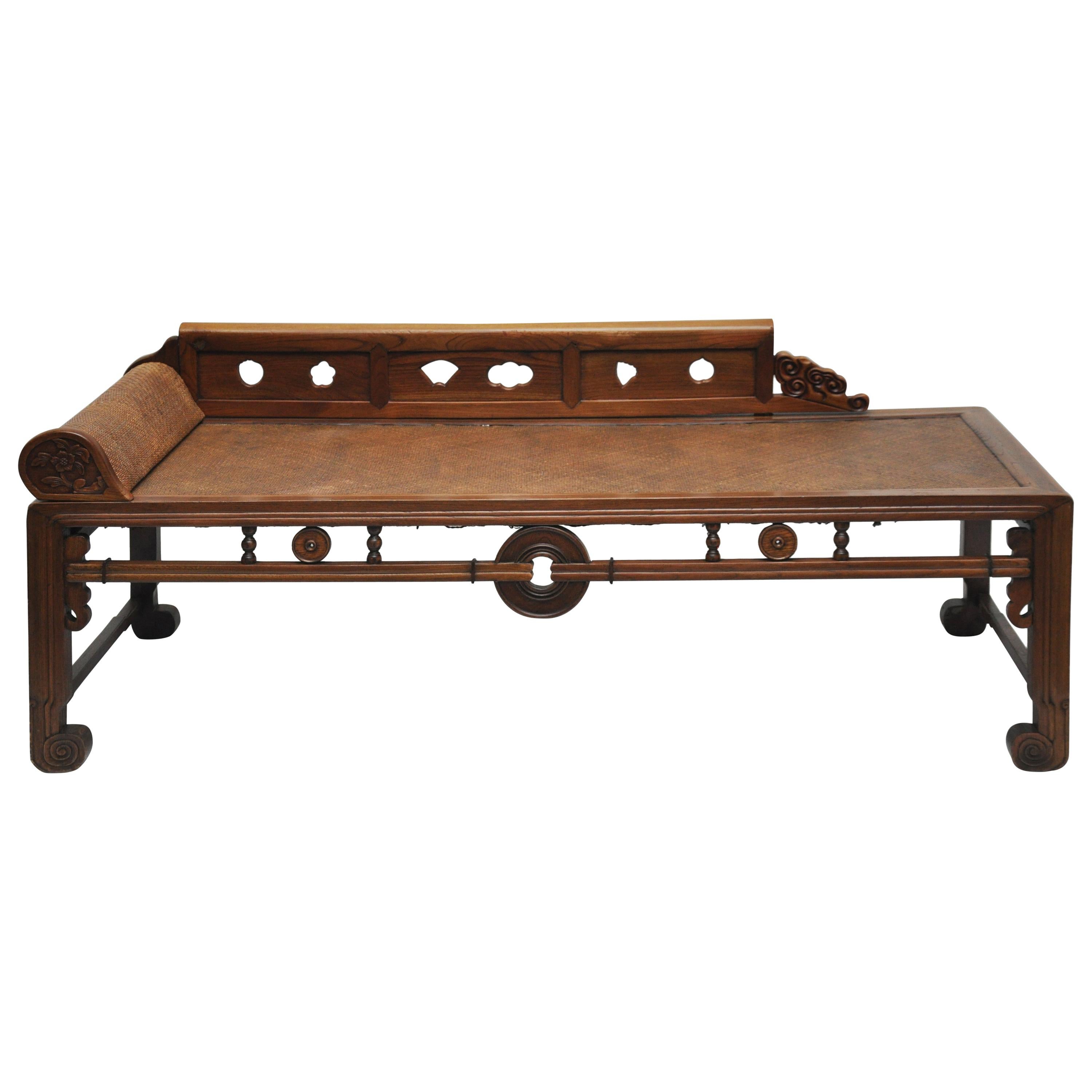 Asian Carved Wooden and Woven Daybed