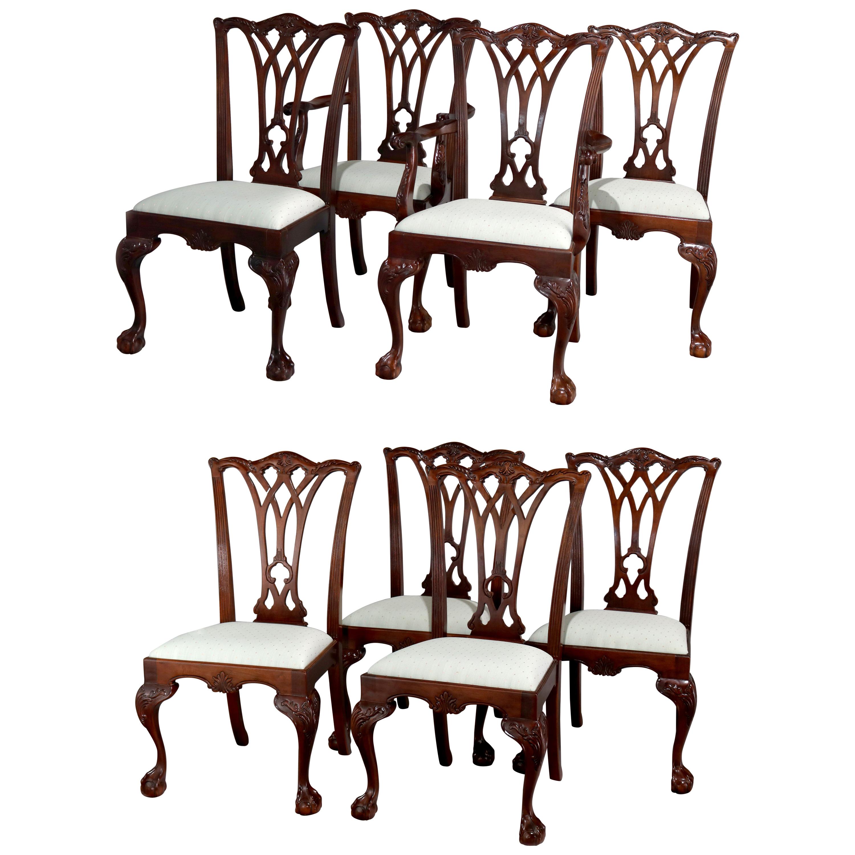 Set of Eight Chippendale Henredon Heritage Carved Mahogany Dining Chairs