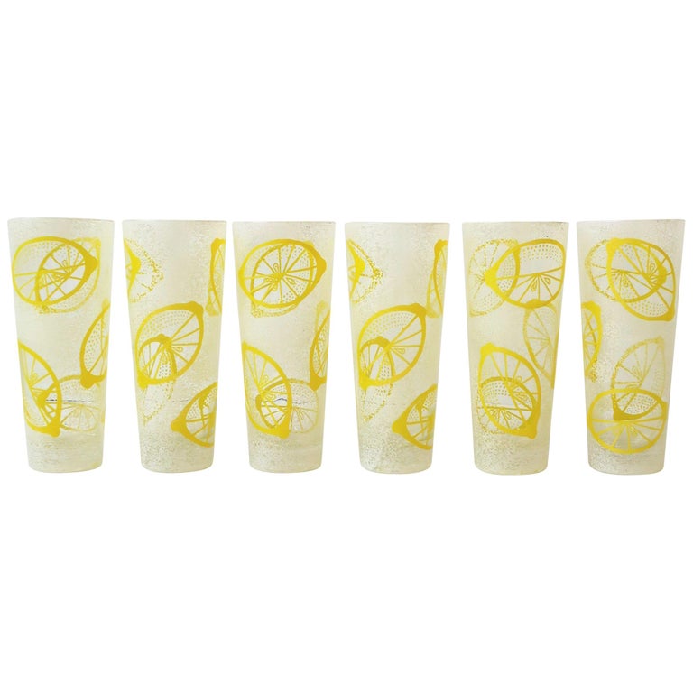 Vintage White and Yellow Lemon Highball Glasses For Sale at 1stdibs