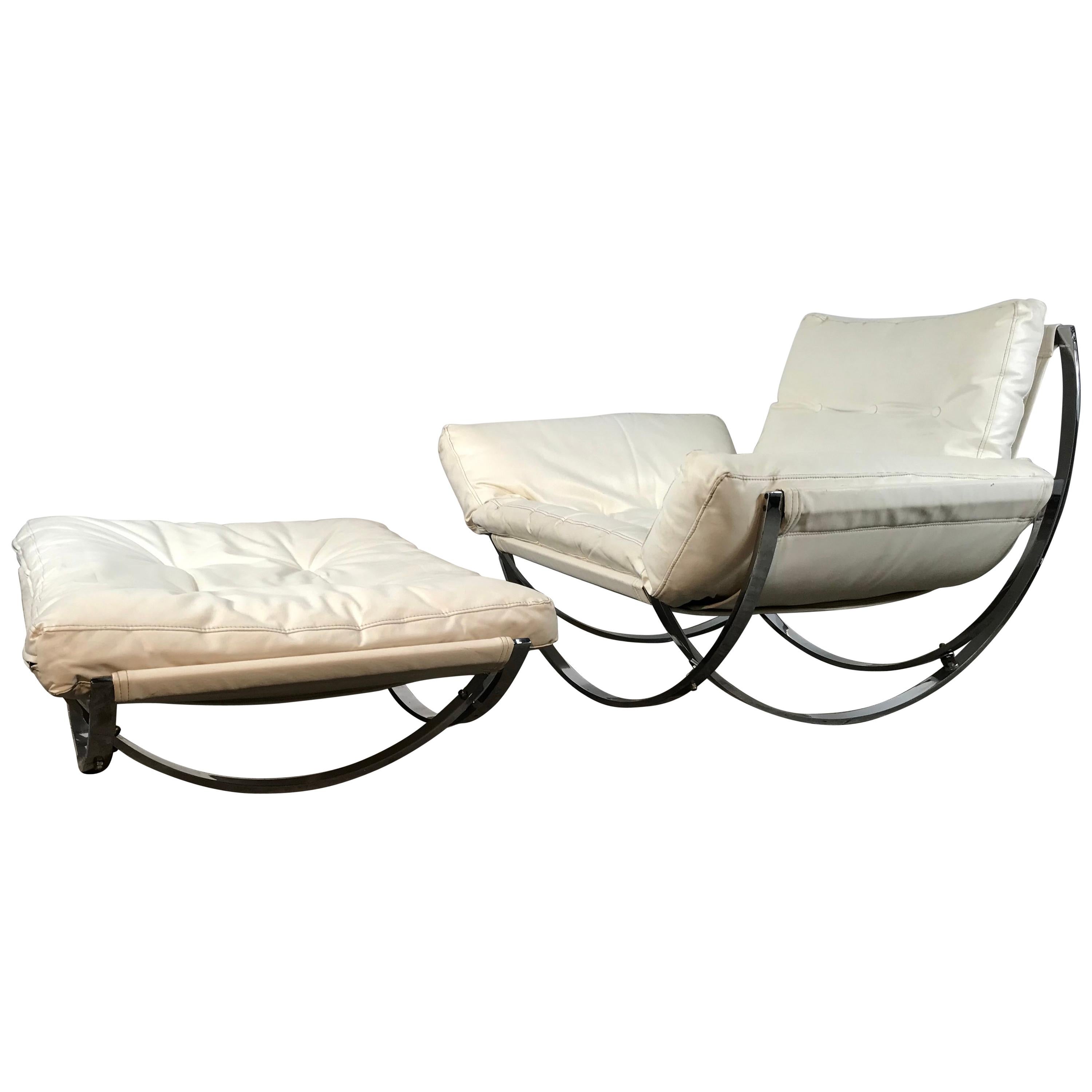 Chrome & Naugahyde "Apollo" Chair and Ottoman by Lennart Bender for Charlton