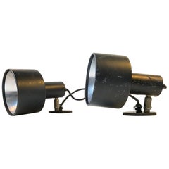 A Pair of Vintage Danish Black Industrial Wall Lamps from Louis Poulsen, 1970s