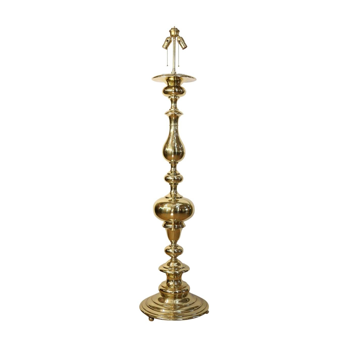 Polished Brass Georgian Style Floor Lamp For Sale