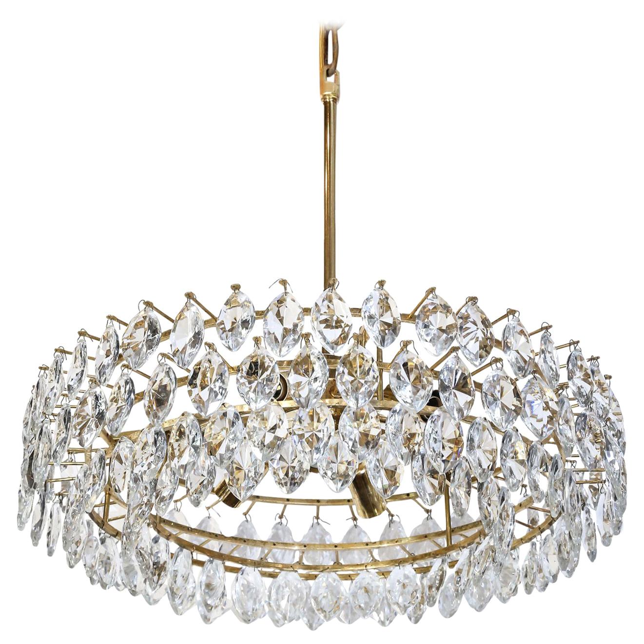 Vintage Austrian Palwa Crystal Chandelier With Three Levels