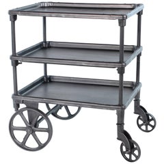 Antique Industrial Three-Tier Table Rolling Bar Cart