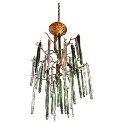 Modern Iron Tree Branch Chandelier with Glass Teardrops by Serip