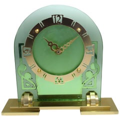 Large Art Deco Green Mirror Mantle Clock