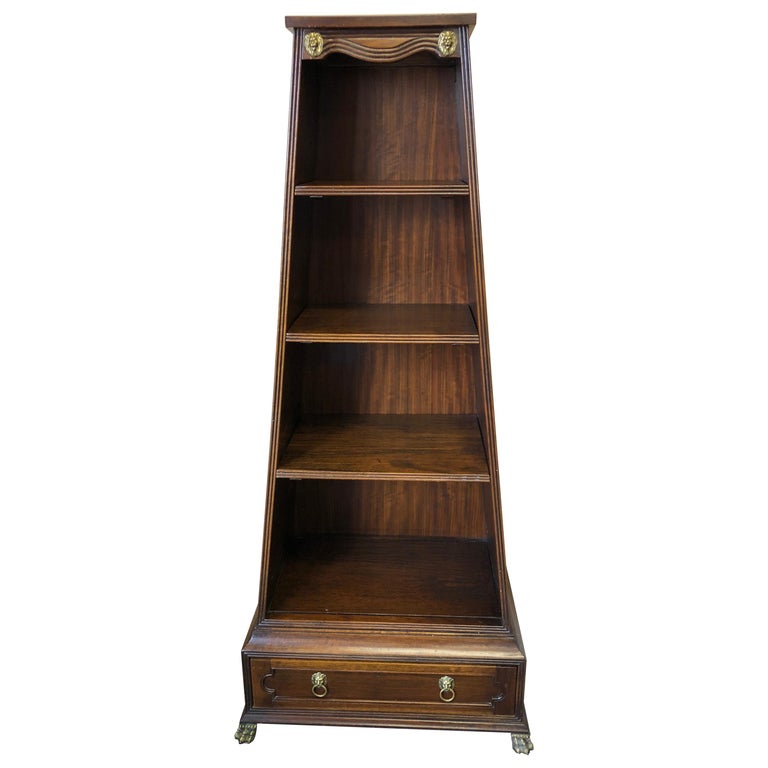 Handsome Theodore Alexander Walnut Etagere With Brass Lions And