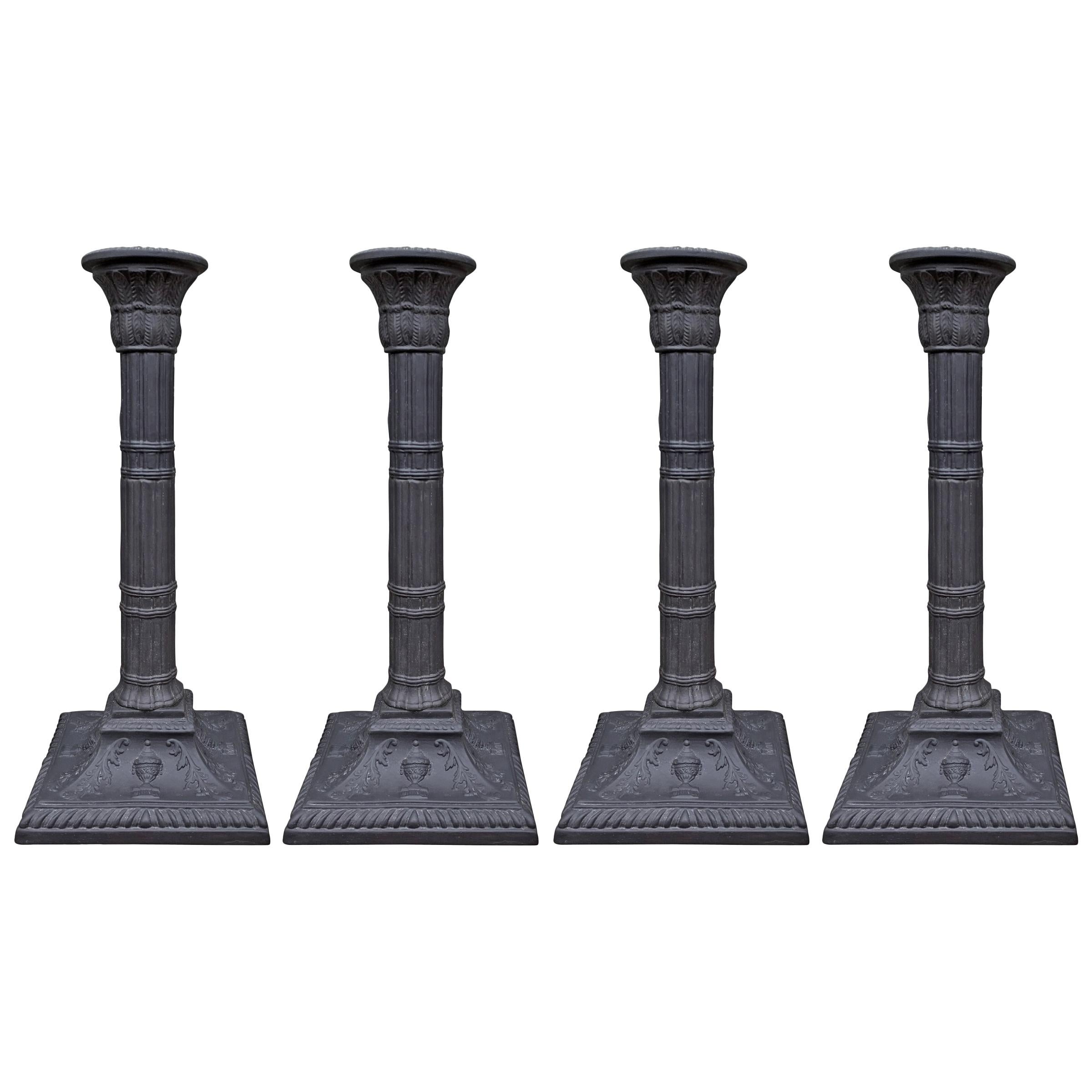 Set of Four Mottahedeh Basalt Candleticks