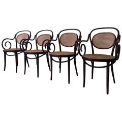 Antique ZPM Radomsko, Former Thonet, No. 11 Bentwood and Rattan Dining Room Chairs