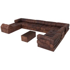 De Sede DS88 Modular Brown-Cognac Leather Patchwork Sofa   