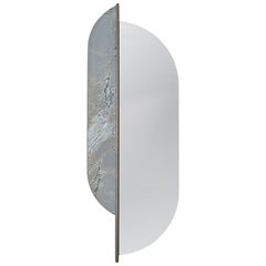 Mirror with Frame in Polished Wood Silver Finish Decorative Insert in Vetrite