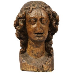 Wood Carved Depiction of the Head of an Angel