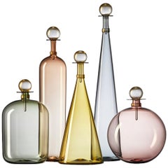 Collection of 5 Large Hand Blown Glass Carafes in Smoke Colors by Vetro Vero